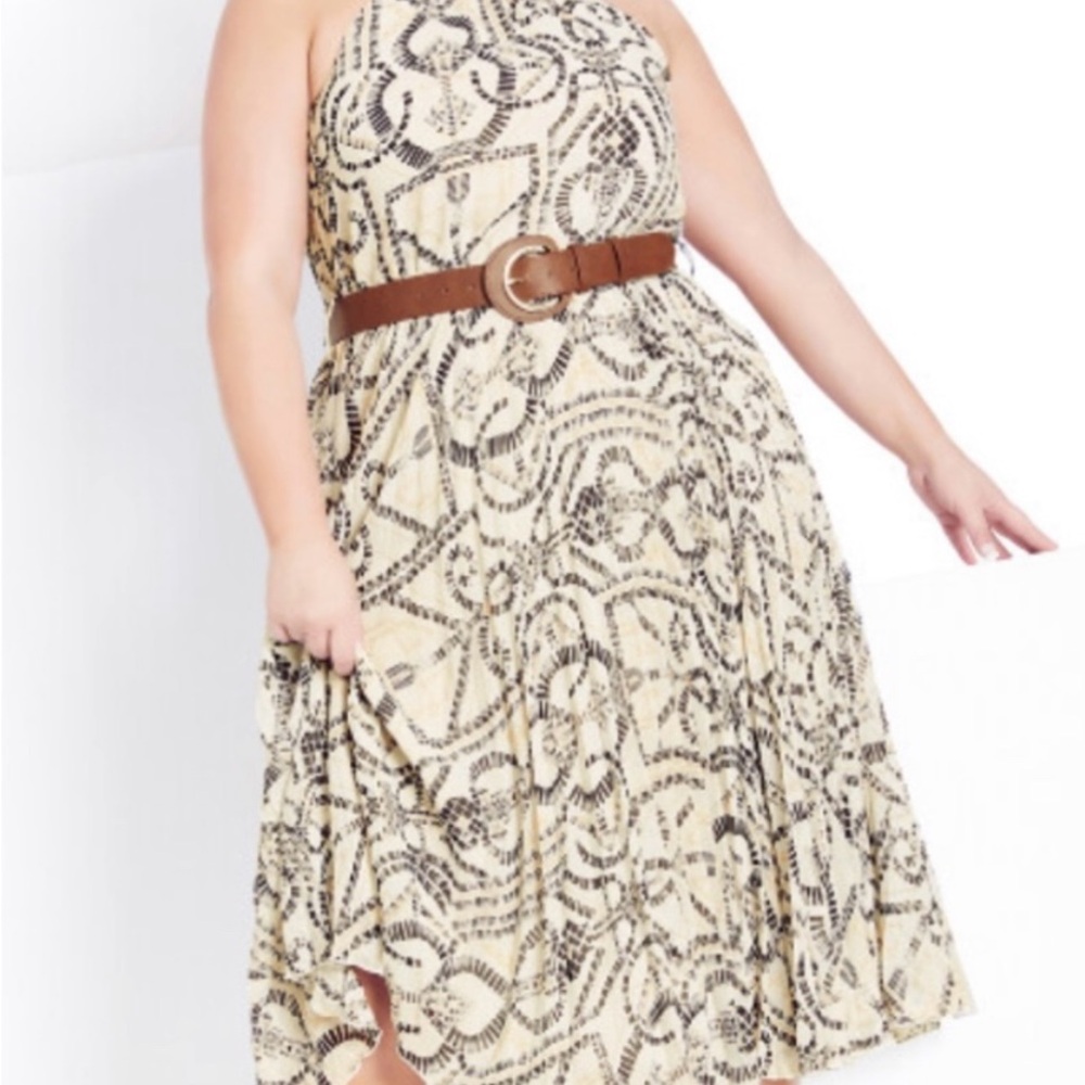 City Chic - Multi Halter - Cream and Black Patterned Dress